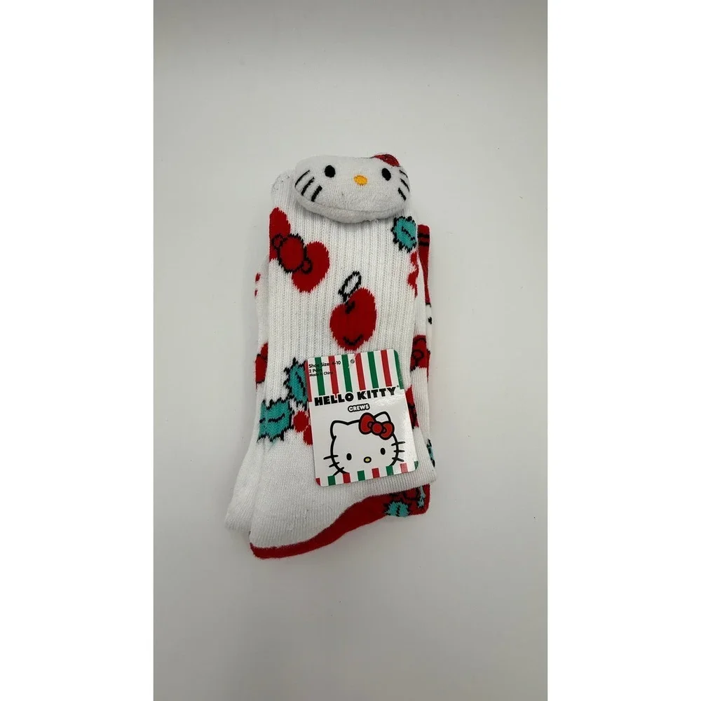 Hello Kitty Christmas Crew Socks‎ 2 Pair Apples Holiday Size 4-10